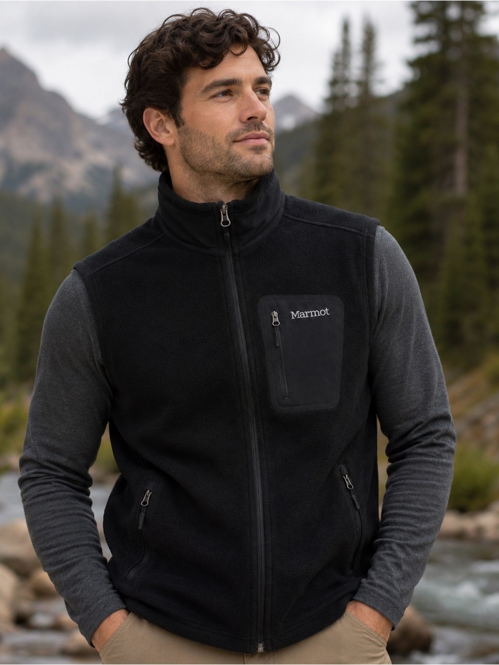 Marmot - Polartec Fleece Vest - Black Full Zip Outdoor Hiking Vest - Men’s Large
